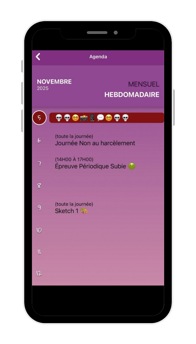 Agenda de Nina rempli d’annotations et d’emojis